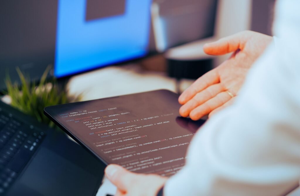 Technical SEO services guide showing a developer reviewing a website audit.