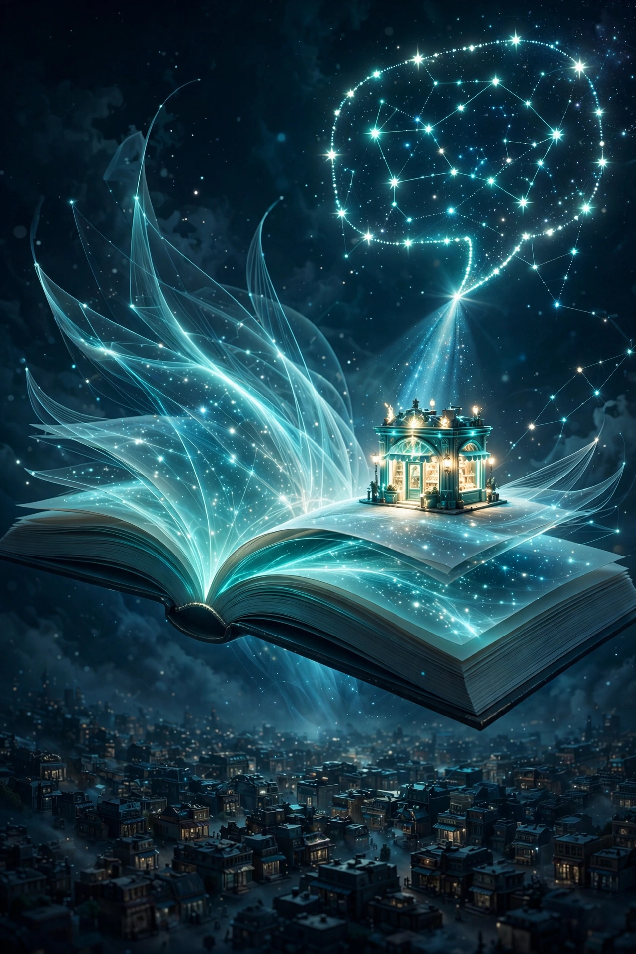 How to rank in ChatGPT Search with a glowing storefront highlighted by AI search light